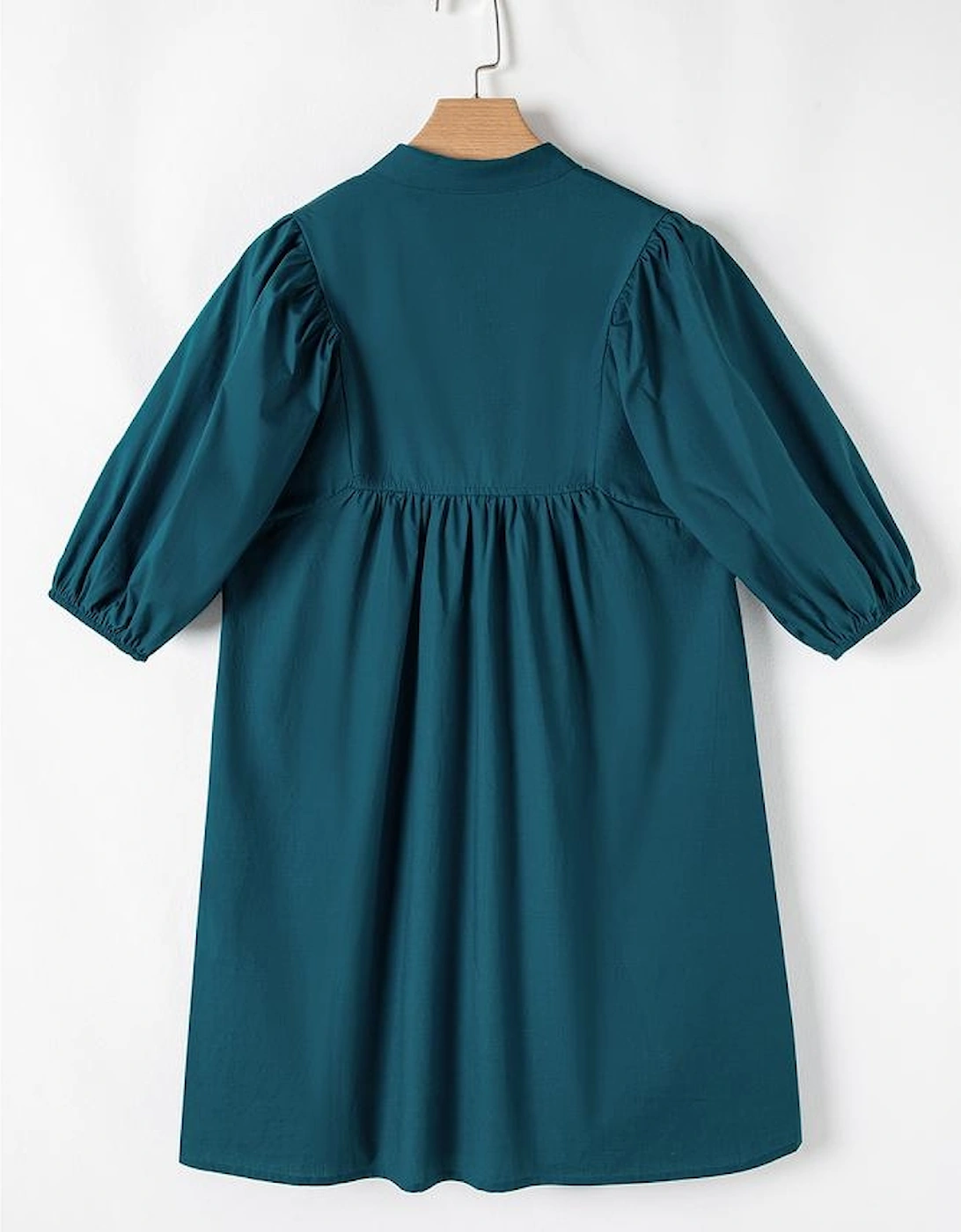 Blue Sapphire Colorblock Split V Neck Puff Sleeve Mini Dress