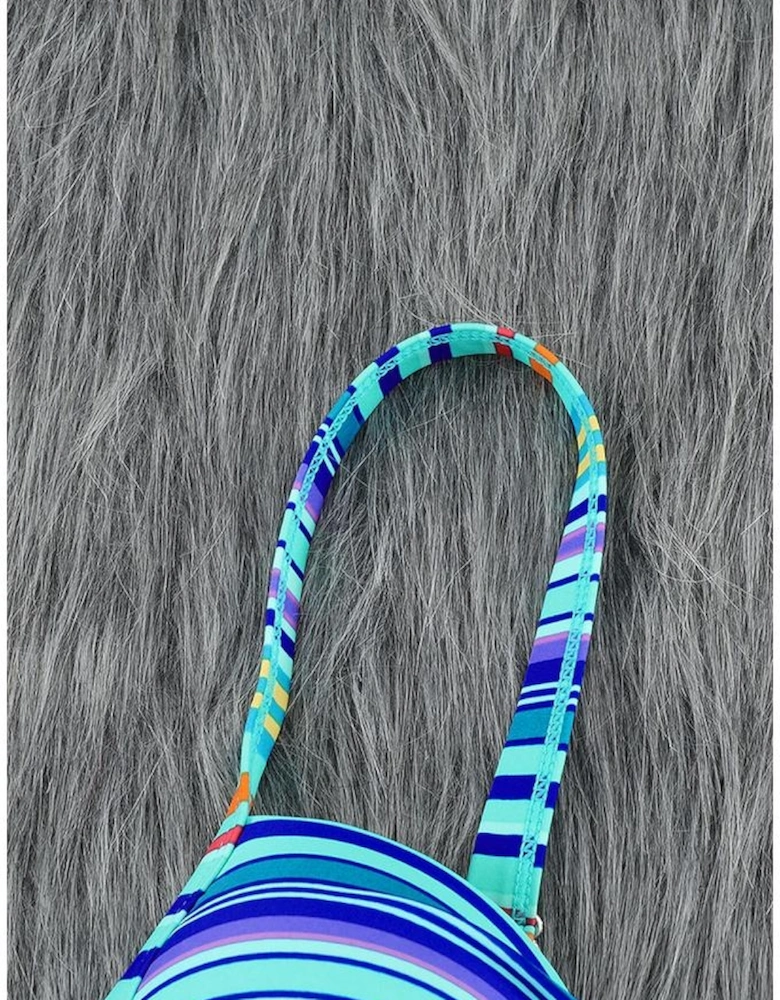 Sky Blue Twisted Bust Striped Bikini Set