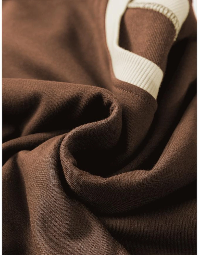 Coffee Color Contrast Loose Pullover and Lace-up Waist Skort Set