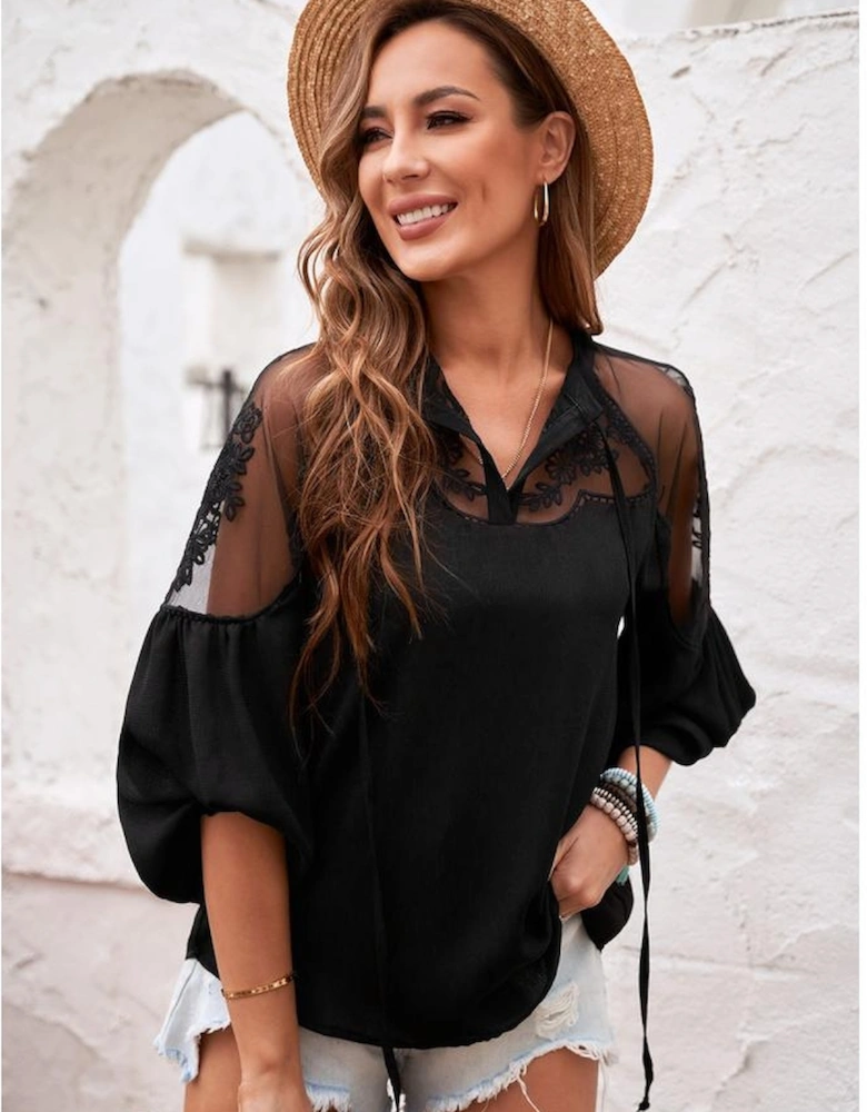 Black Formal Invitation Lace Blouse