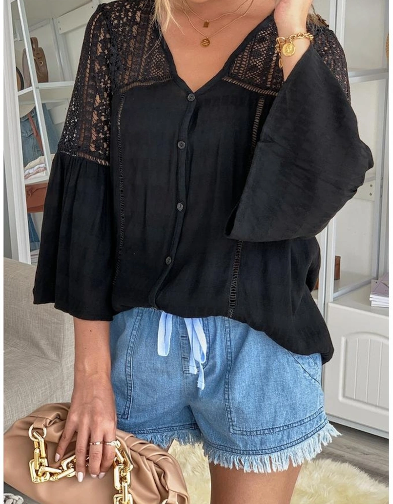 Black Formal Invitation Lace Blouse