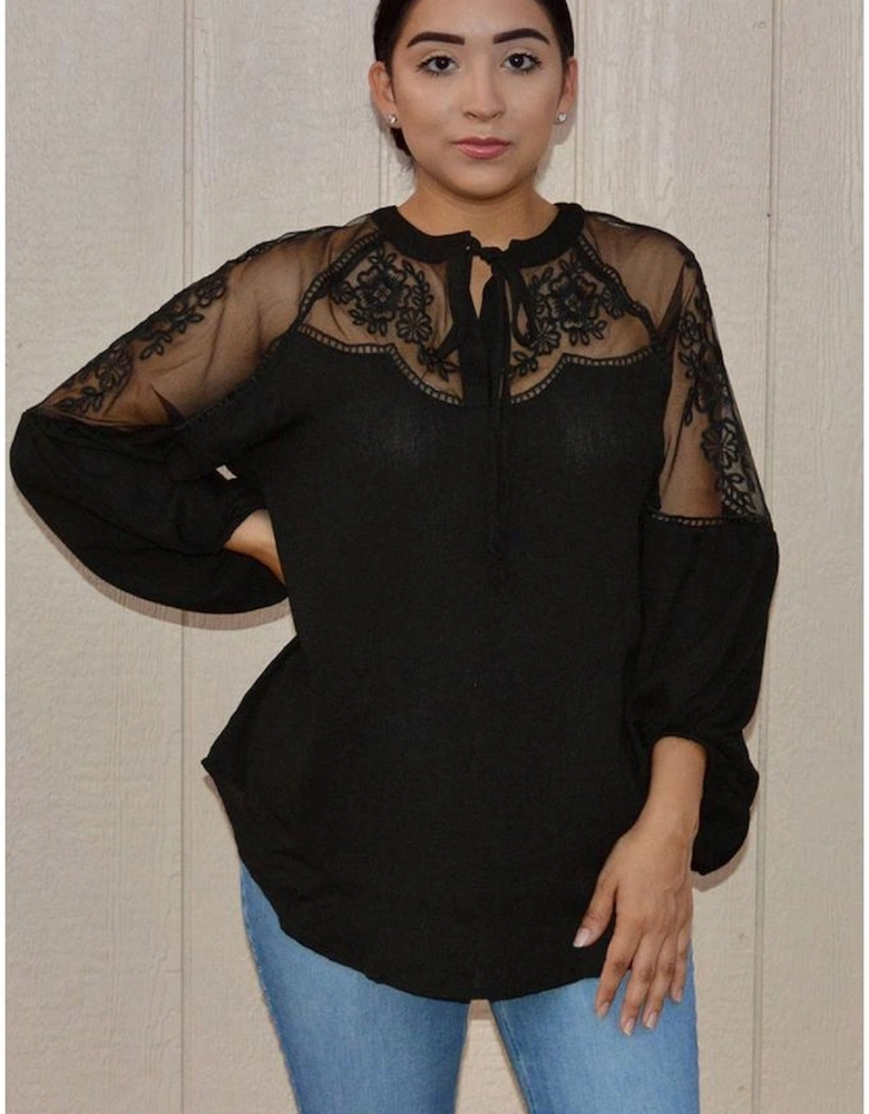 Black Formal Invitation Lace Blouse