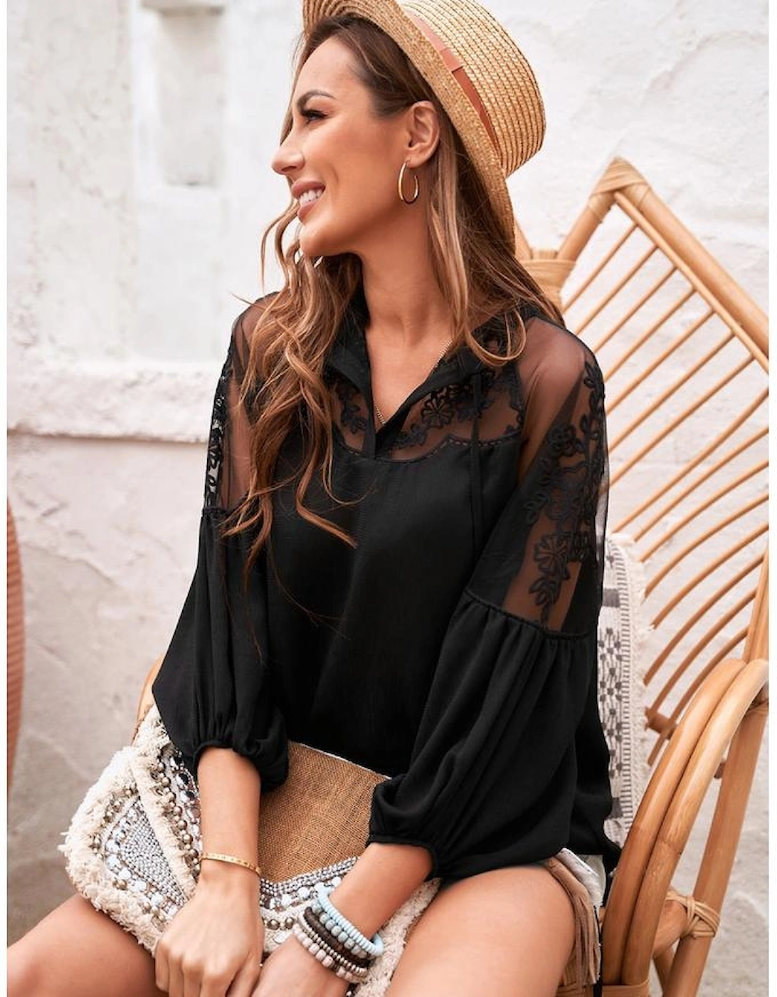 Black Formal Invitation Lace Blouse