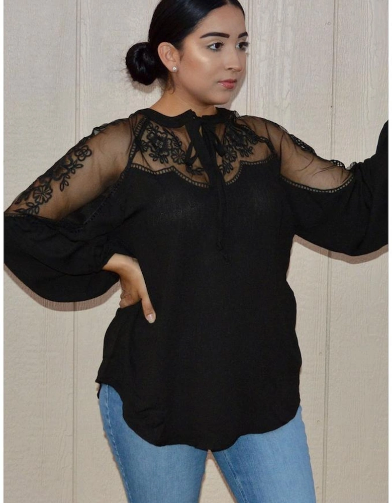 Black Formal Invitation Lace Blouse