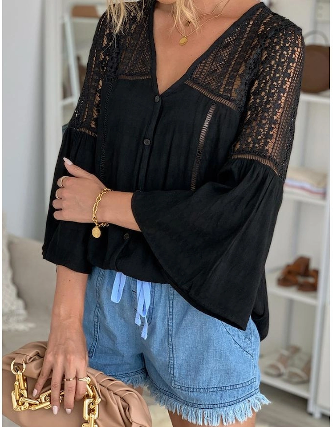 Black Formal Invitation Lace Blouse