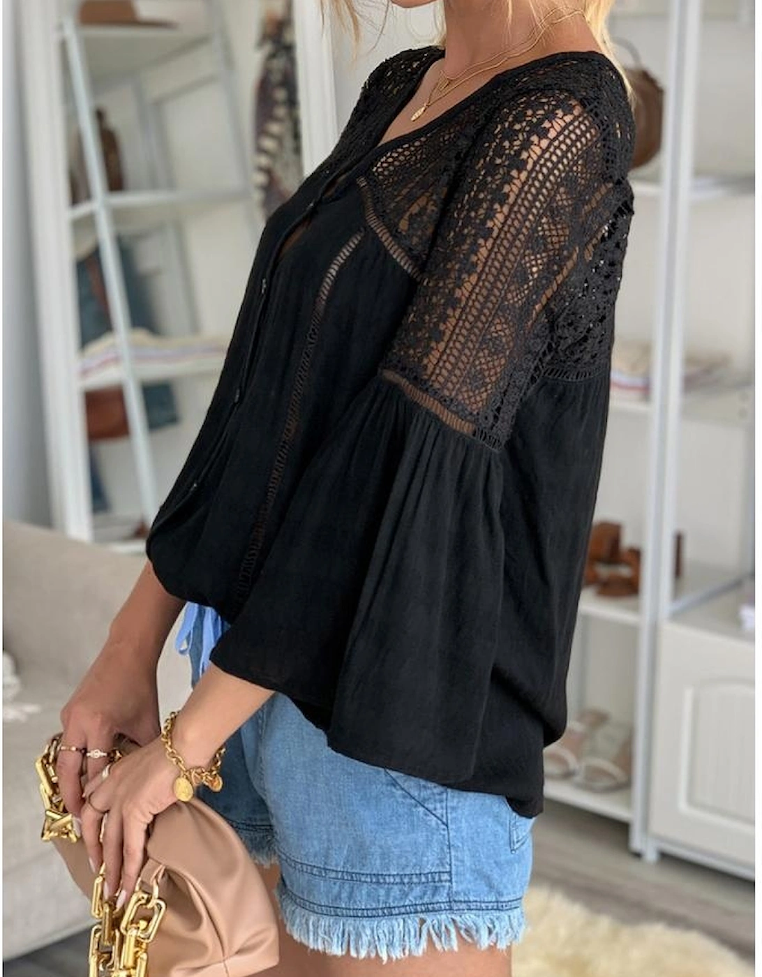 Black Formal Invitation Lace Blouse