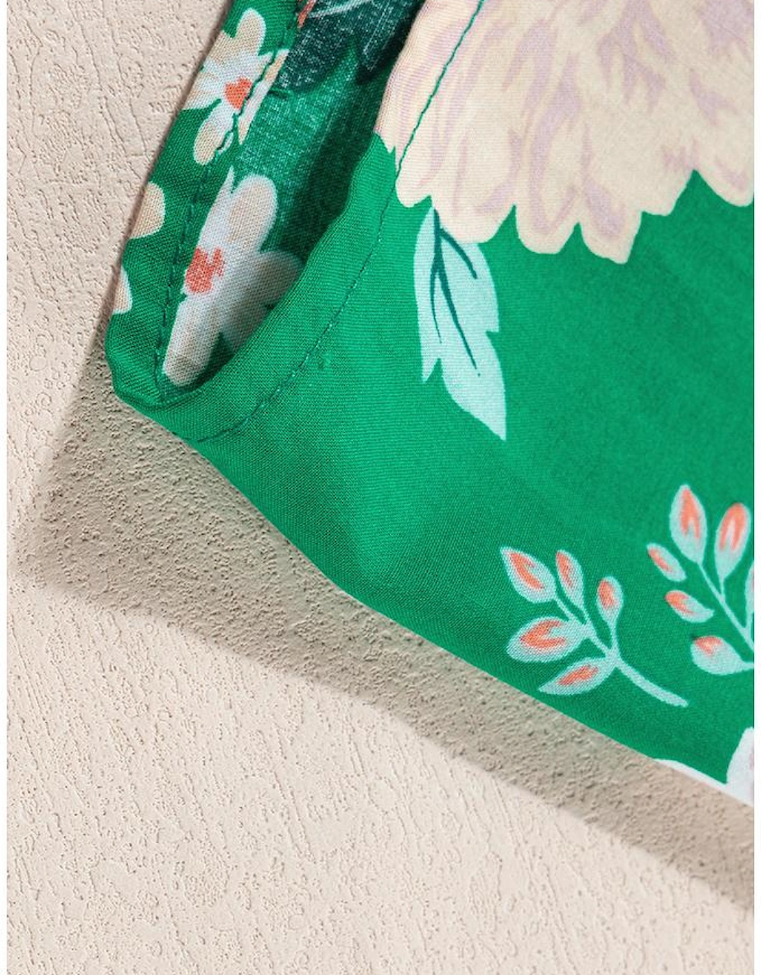 Green Floral Print Bubble Sleeve Smocked Tiered Midi Dress