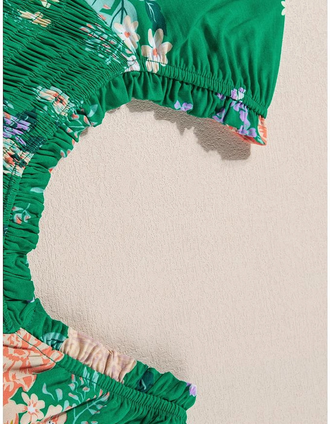 Green Floral Print Bubble Sleeve Smocked Tiered Midi Dress