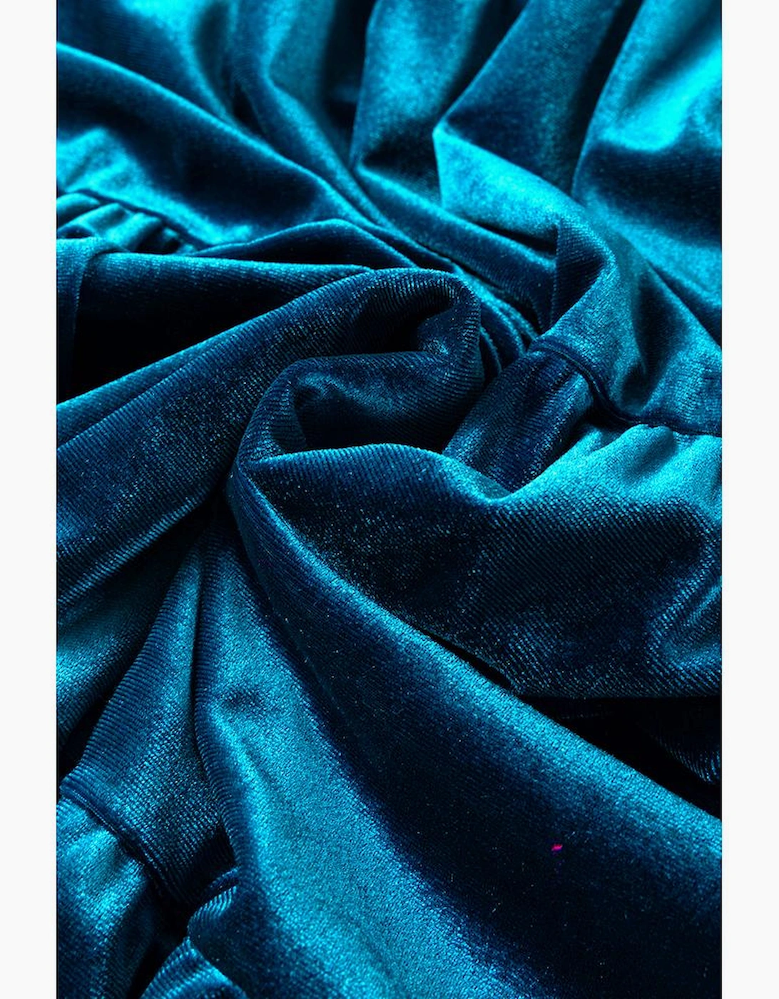 Prussian Blue Velvet Short Sleeve Shirred Waist Tiered Maxi Dress