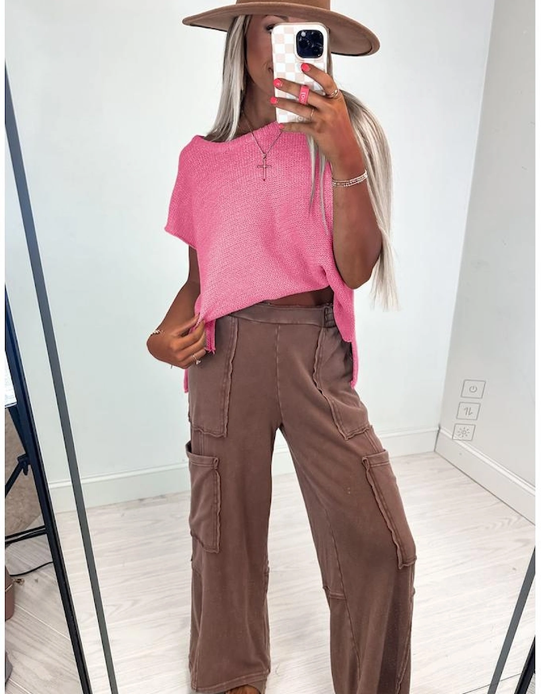 Sachet Pink Solid Color Sweater Tee with Side Slits