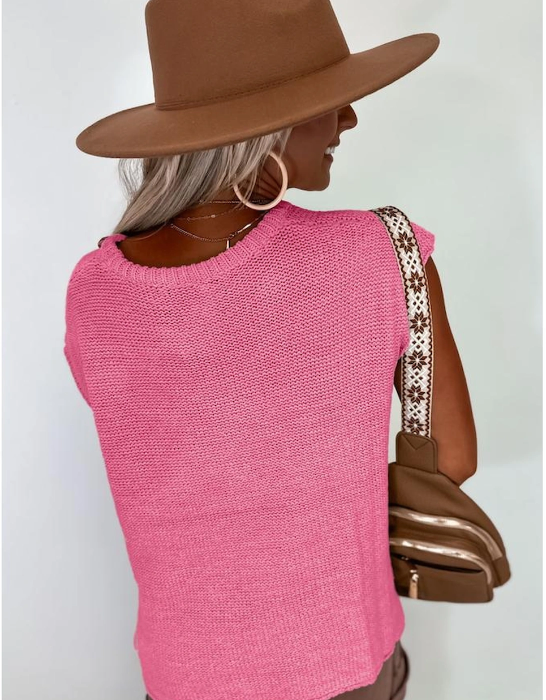 Sachet Pink Solid Color Sweater Tee with Side Slits, 9 of 8