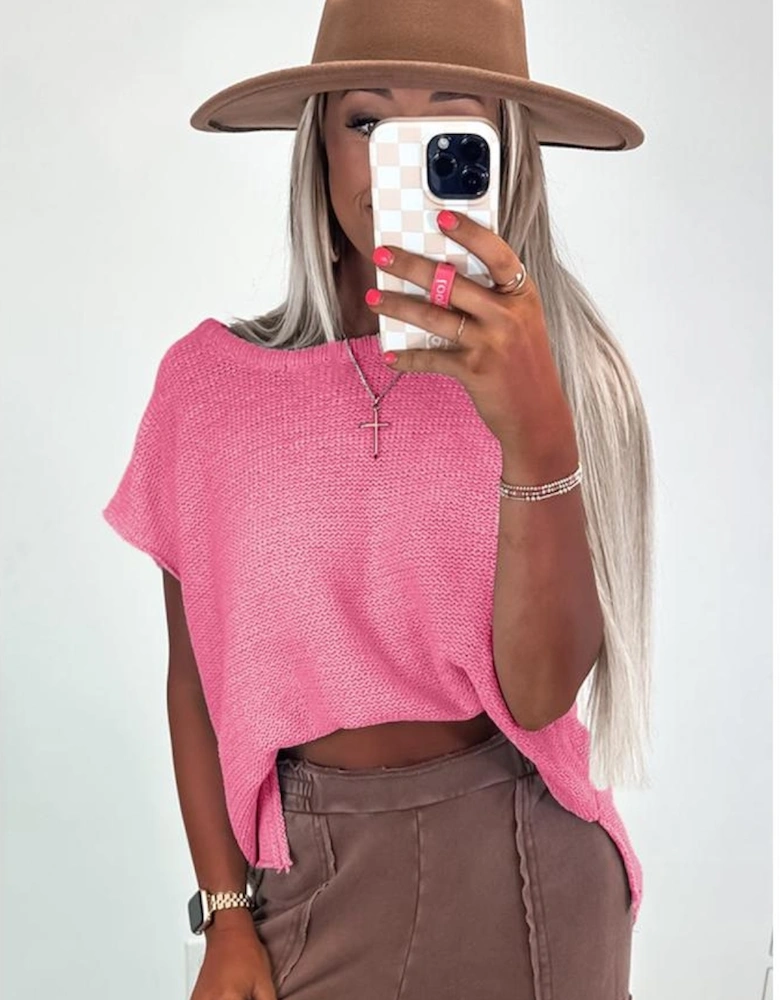 Sachet Pink Solid Color Sweater Tee with Side Slits