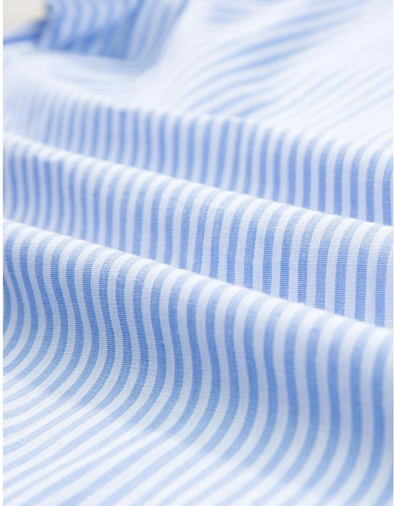 Sky Blue Stripe Ricrac Trim Split Neck Striped Ruffled Sleeve Blouse