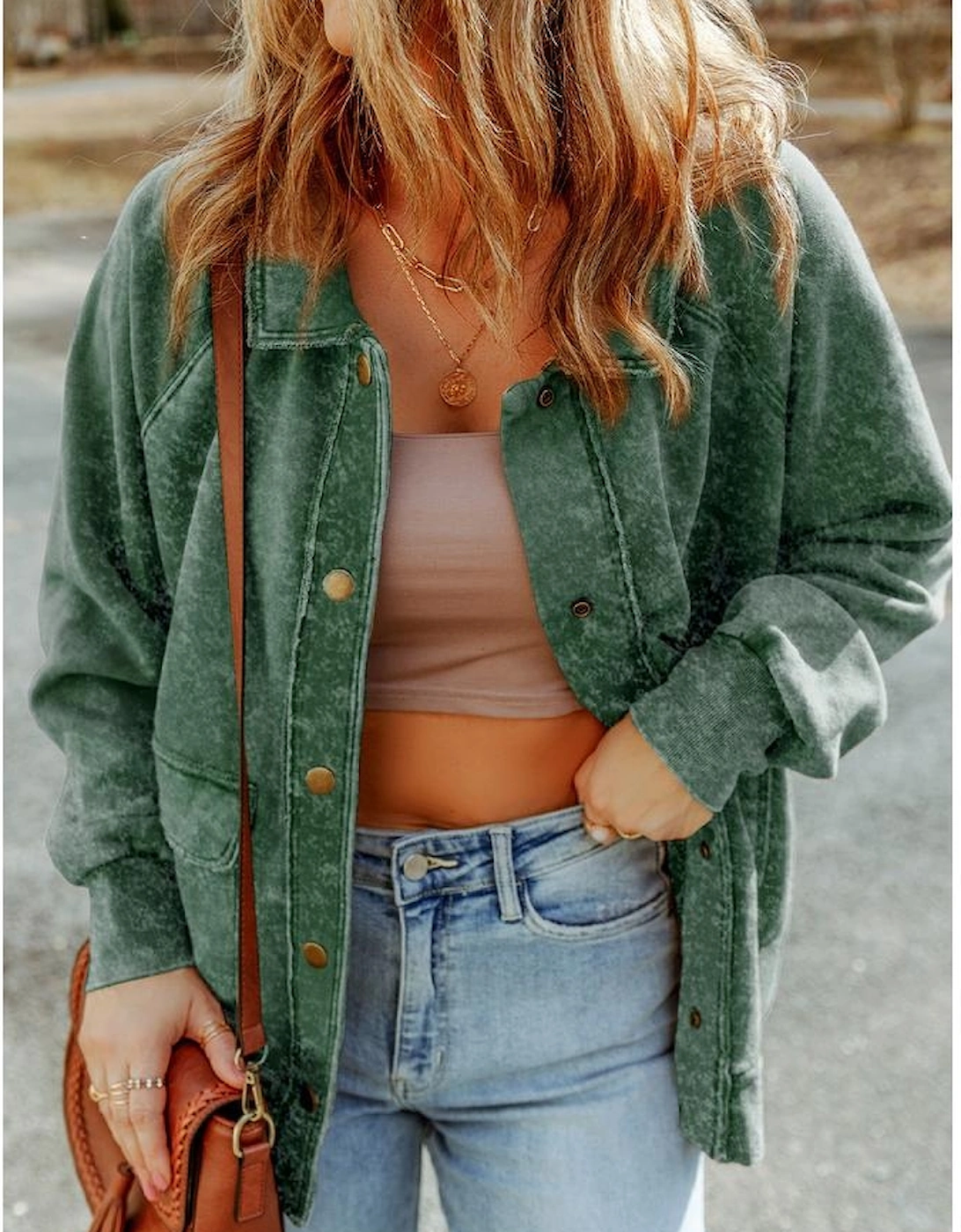 Green Vintage Washed Flap Pocket Button Shacket, 14 of 13