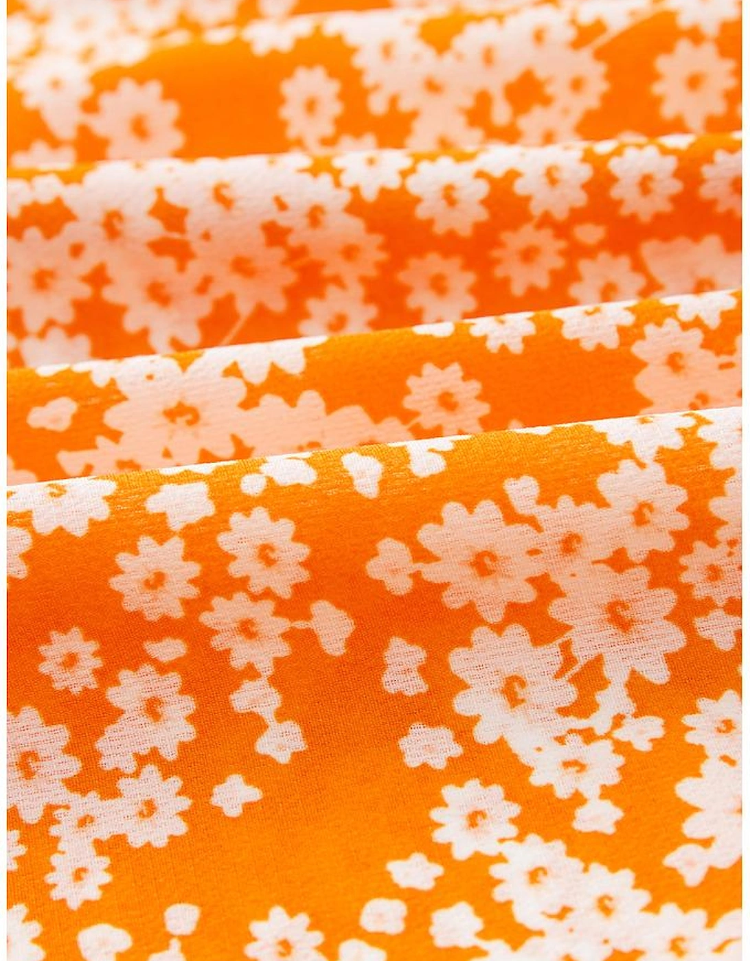 Orange Floral Print Smocked V Neck Wide Sleeve Maxi Dress