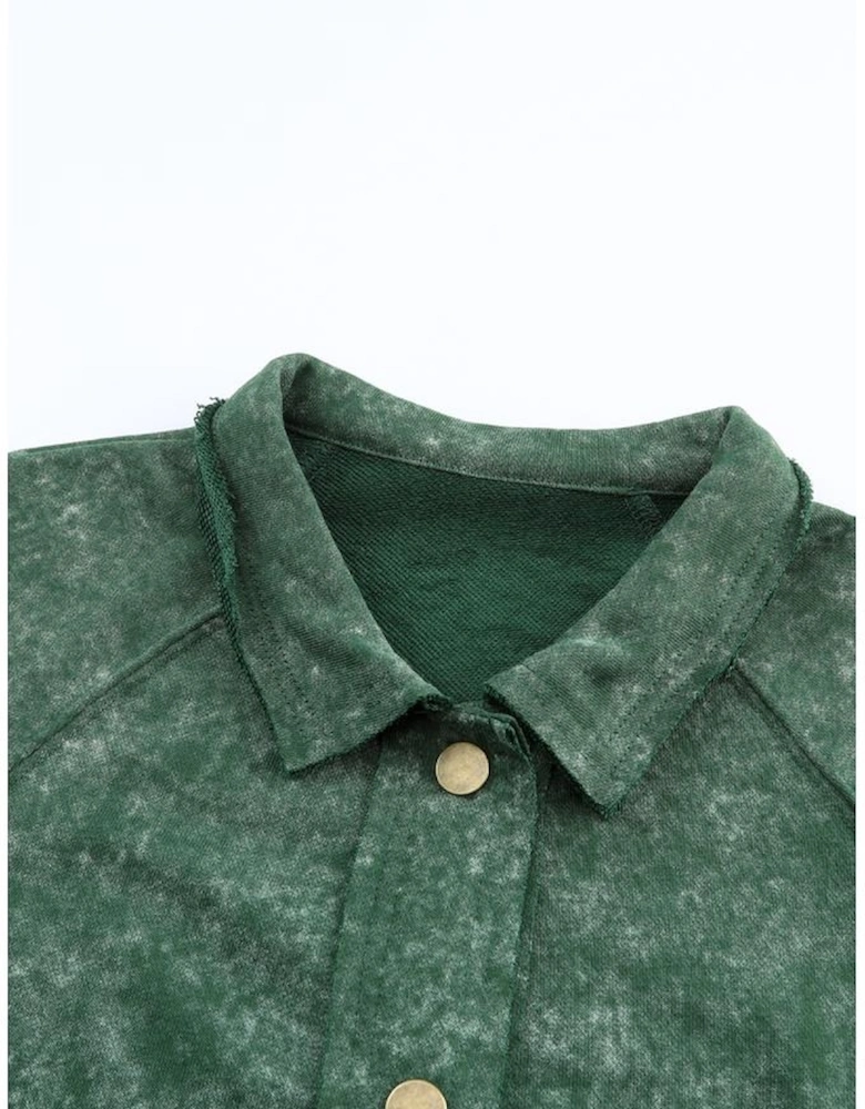 Green Vintage Washed Flap Pocket Button Shacket