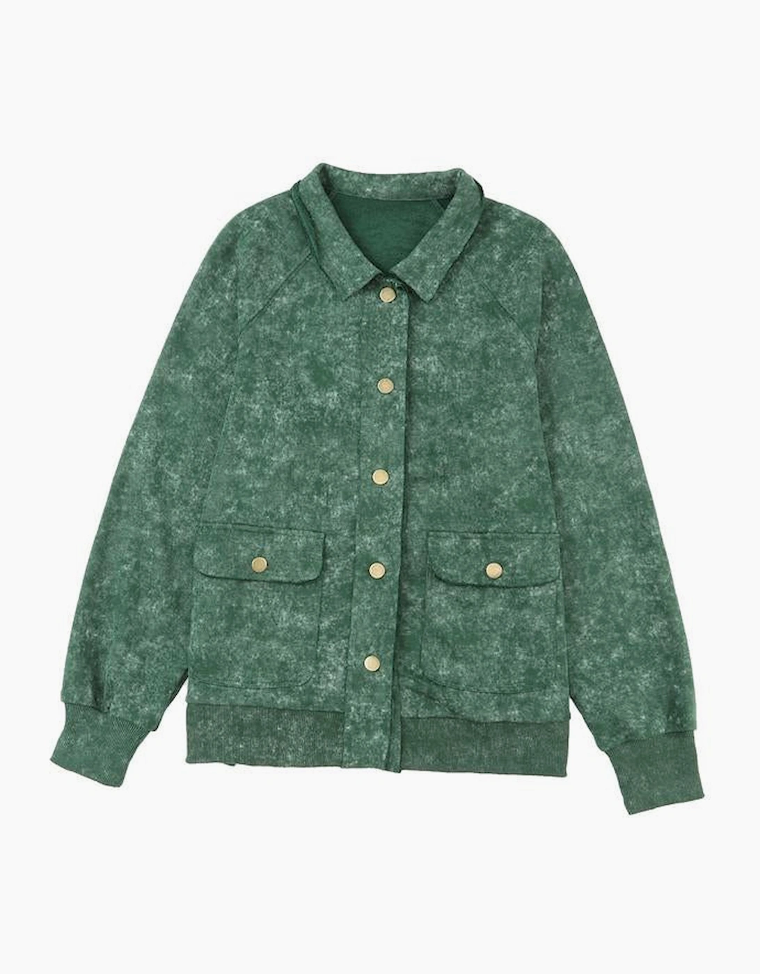 Green Vintage Washed Flap Pocket Button Shacket