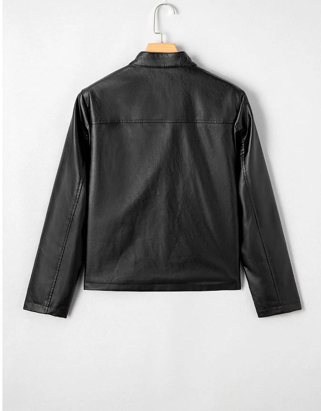 Black Faux Leather Buttoned Front Boxy Jacket