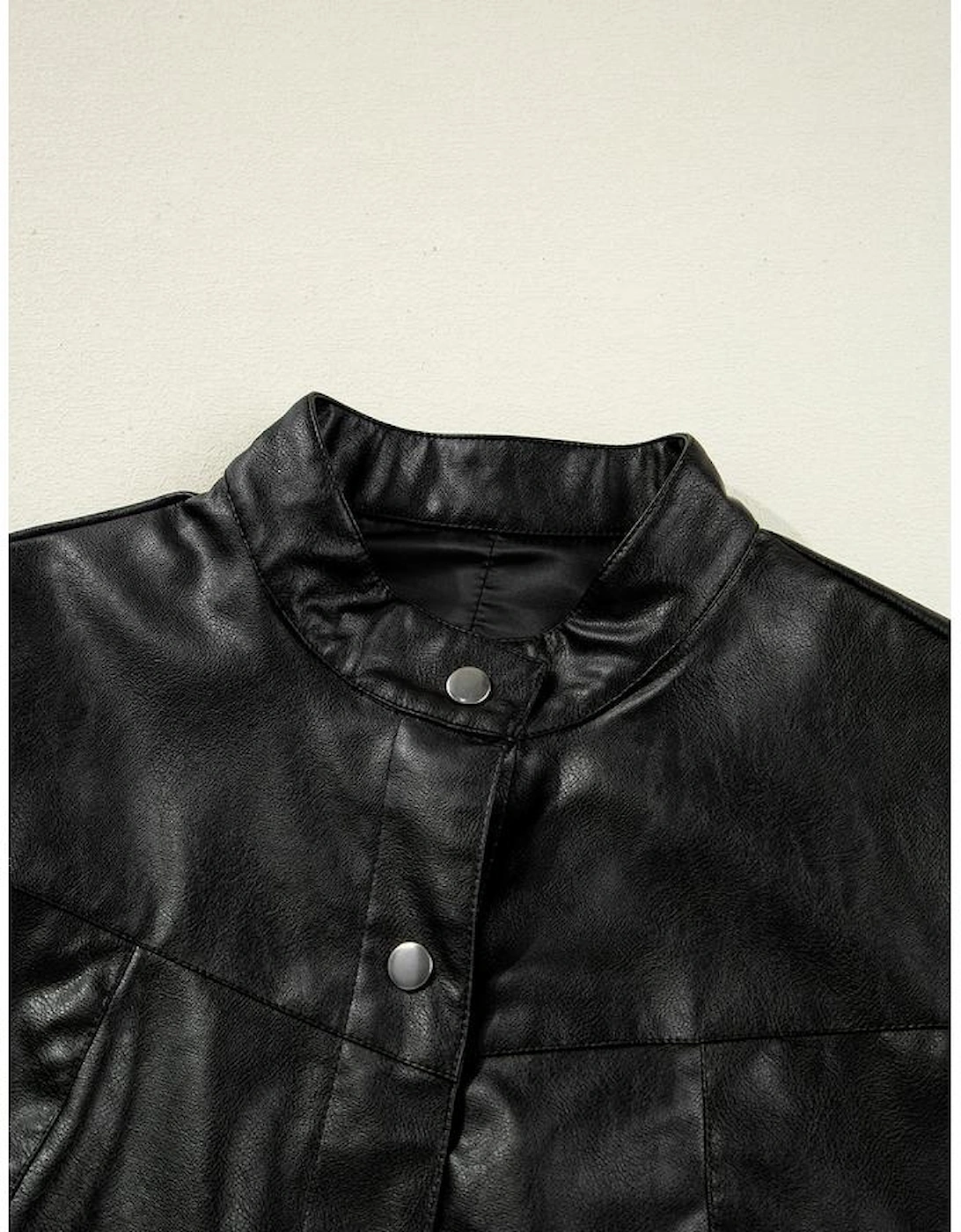 Black Faux Leather Buttoned Front Boxy Jacket