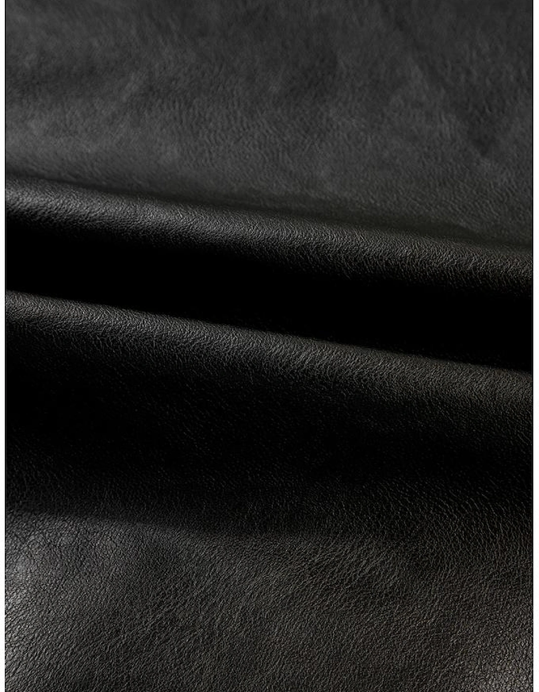 Black Faux Leather Buttoned Front Boxy Jacket