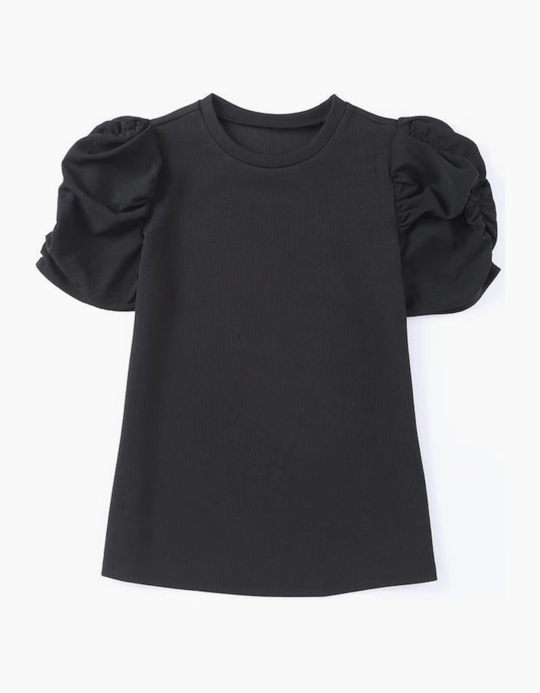 Azura Exchange Ribbed Puff Short Sleeve Top