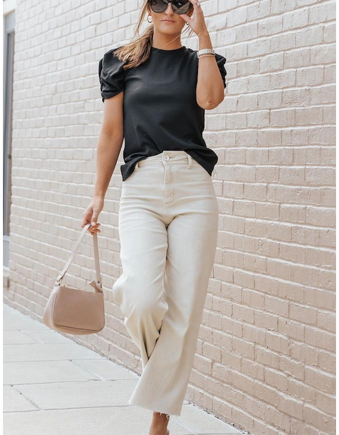 Azura Exchange Ribbed Puff Short Sleeve Top