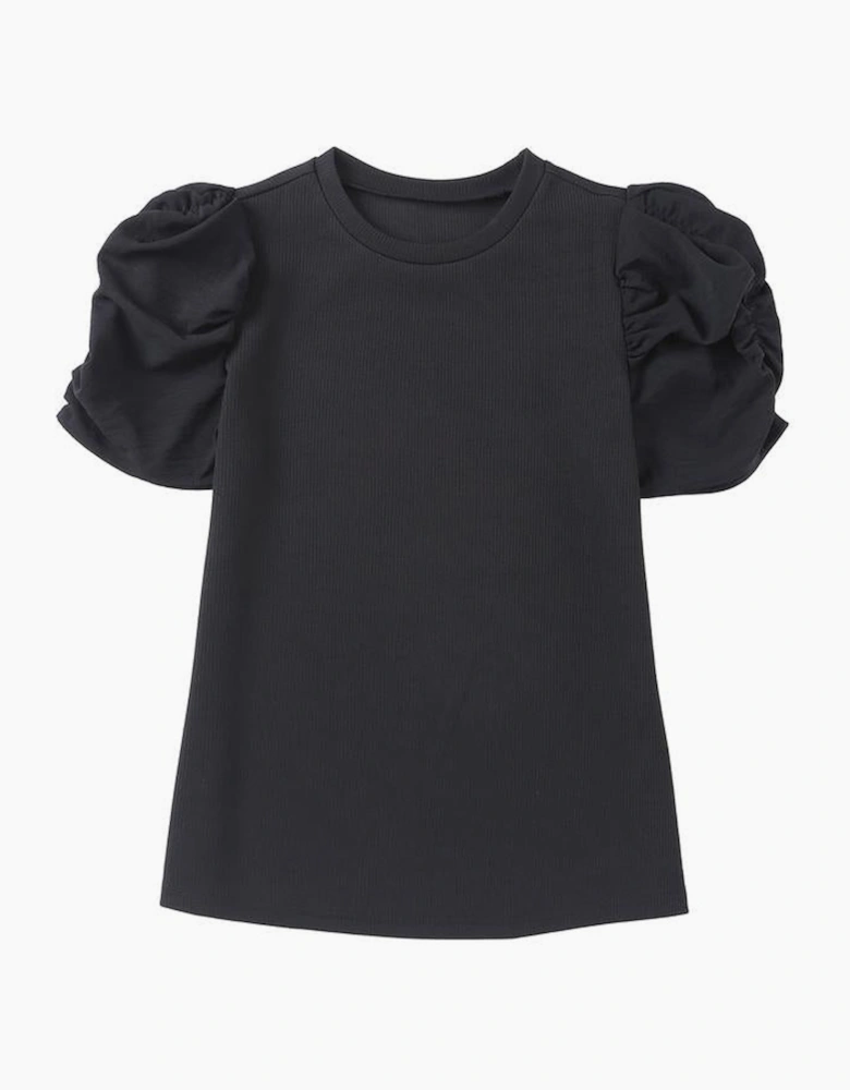 Azura Exchange Ribbed Puff Short Sleeve Top