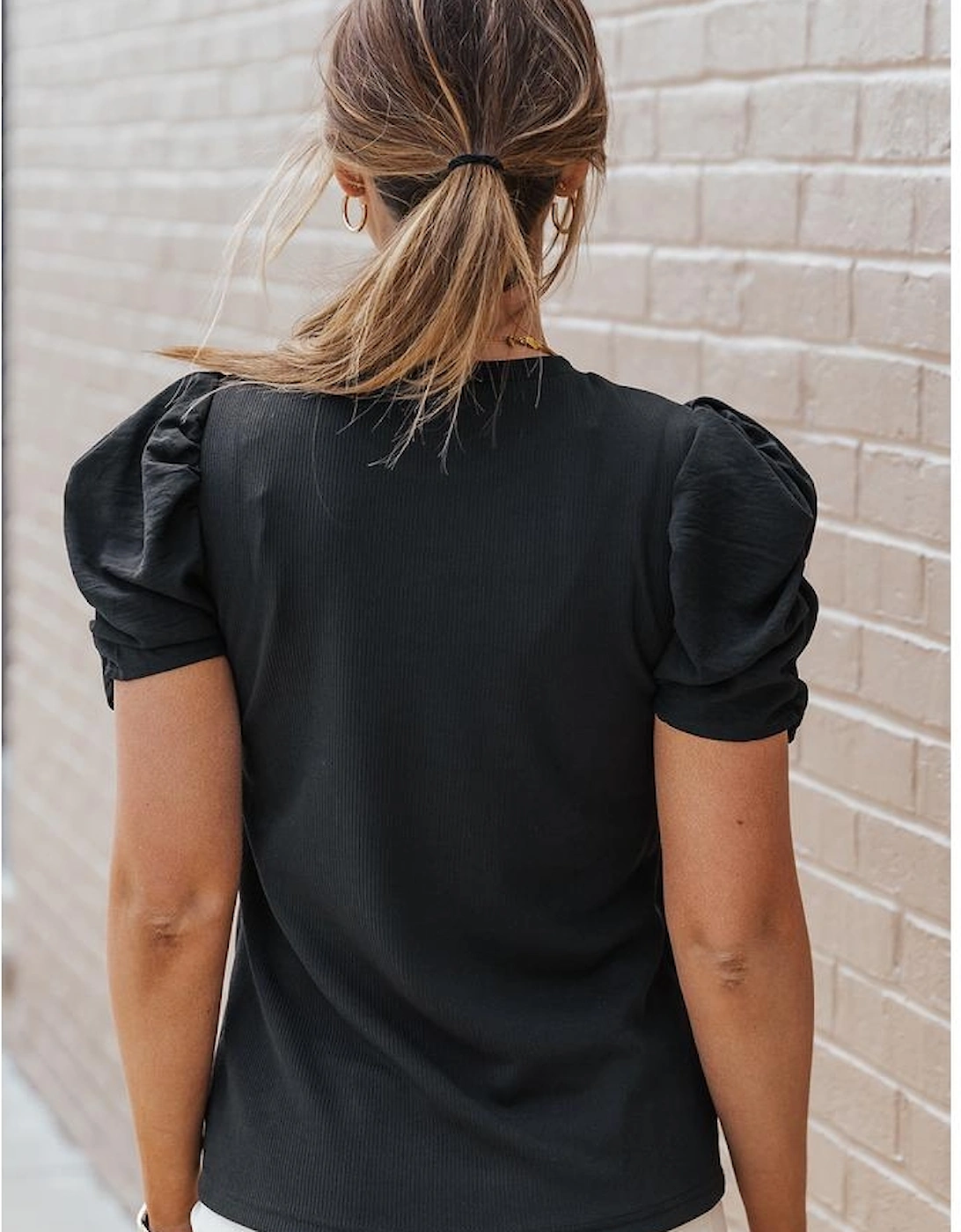 Azura Exchange Ribbed Puff Short Sleeve Top