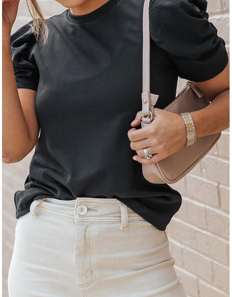 Azura Exchange Ribbed Puff Short Sleeve Top