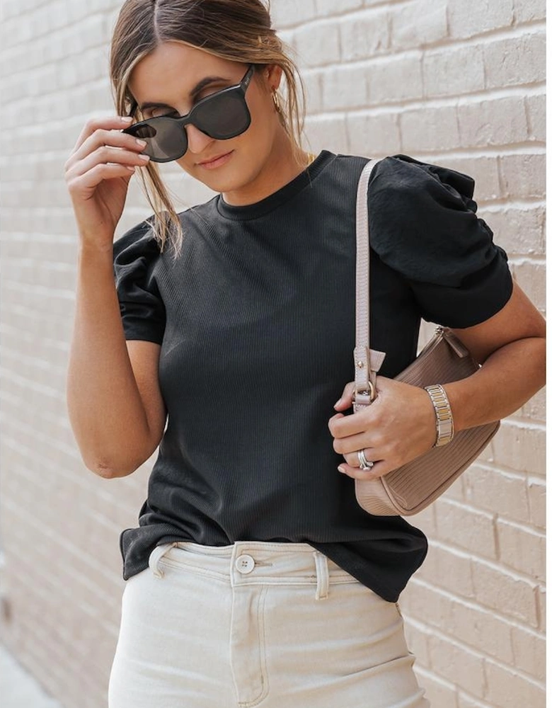 Azura Exchange Ribbed Puff Short Sleeve Top