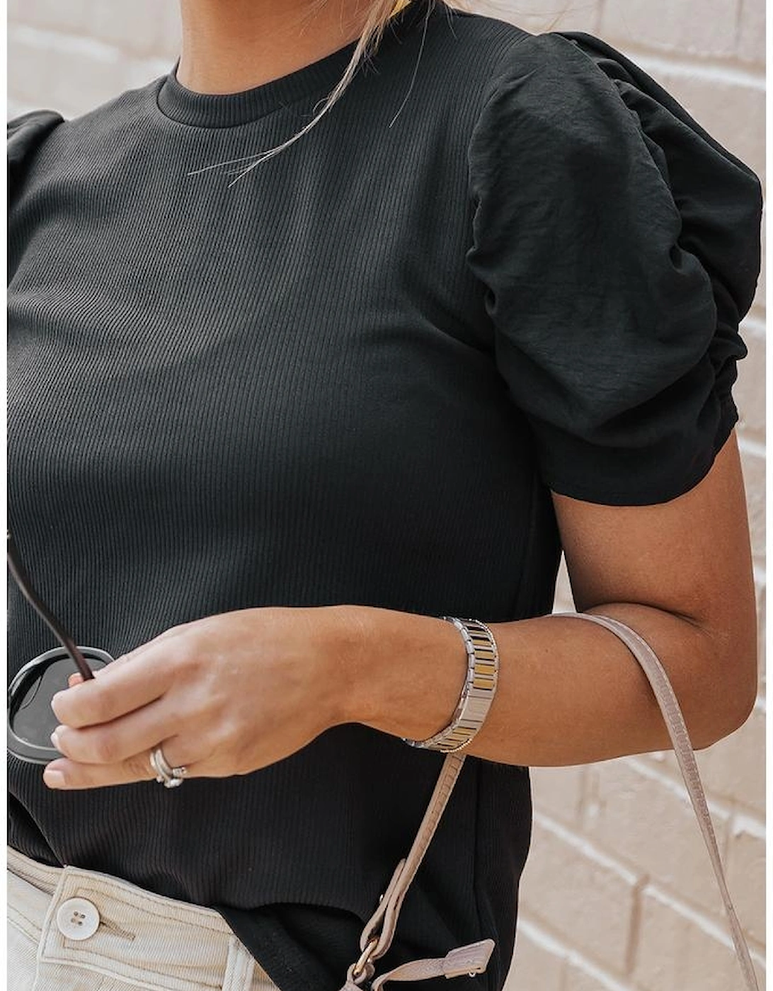 Azura Exchange Ribbed Puff Short Sleeve Top