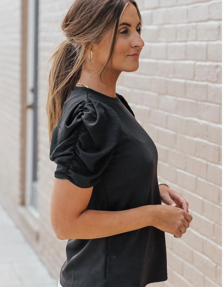 Azura Exchange Ribbed Puff Short Sleeve Top