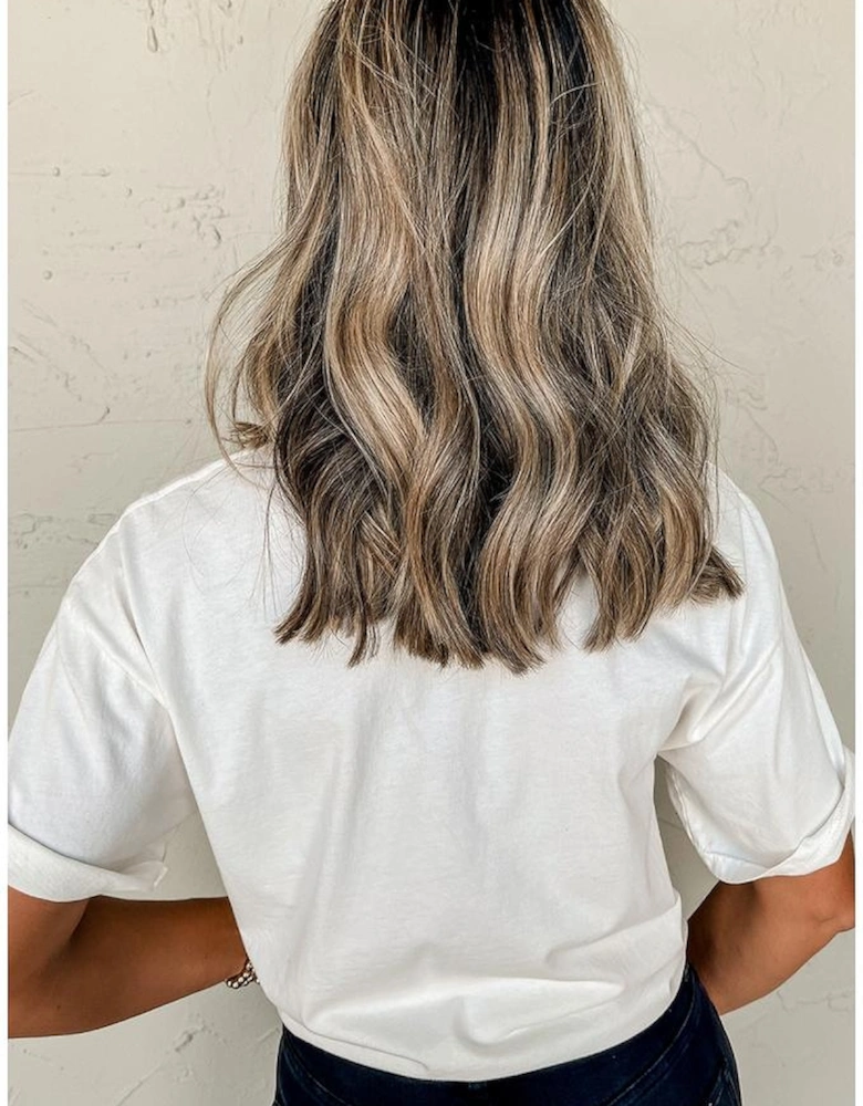 White Game Day Bowknot Embroidered Graphic Casual Tee