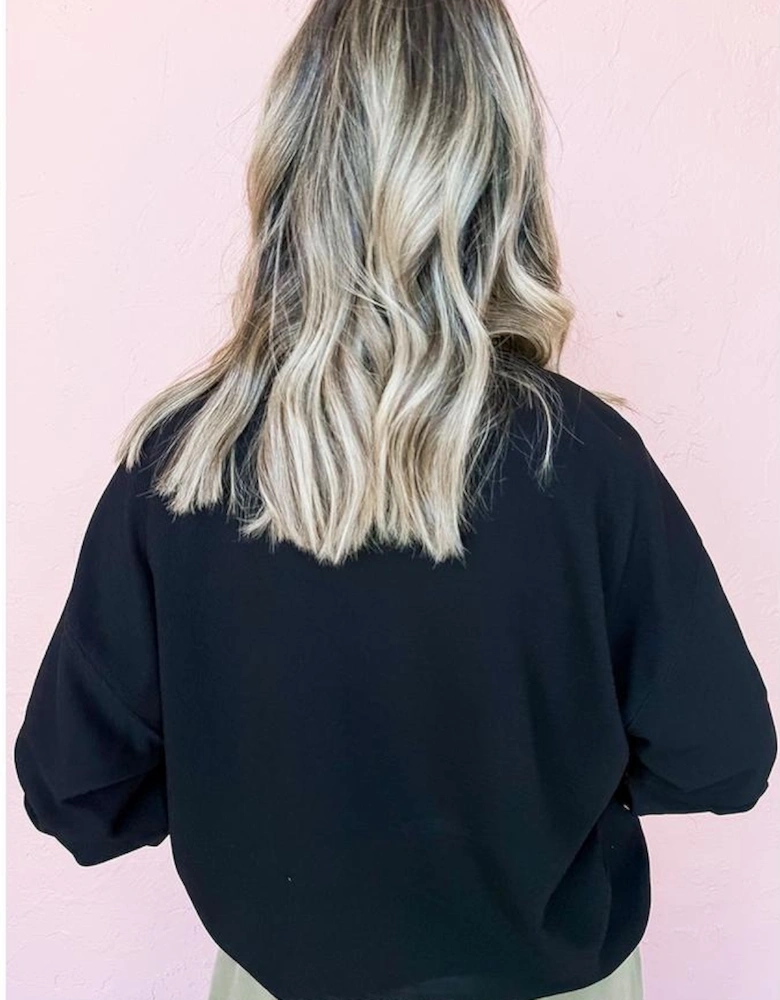 Black Chenille XOXO Patched Drop Shoulder Valentines Pullover Sweatshirt