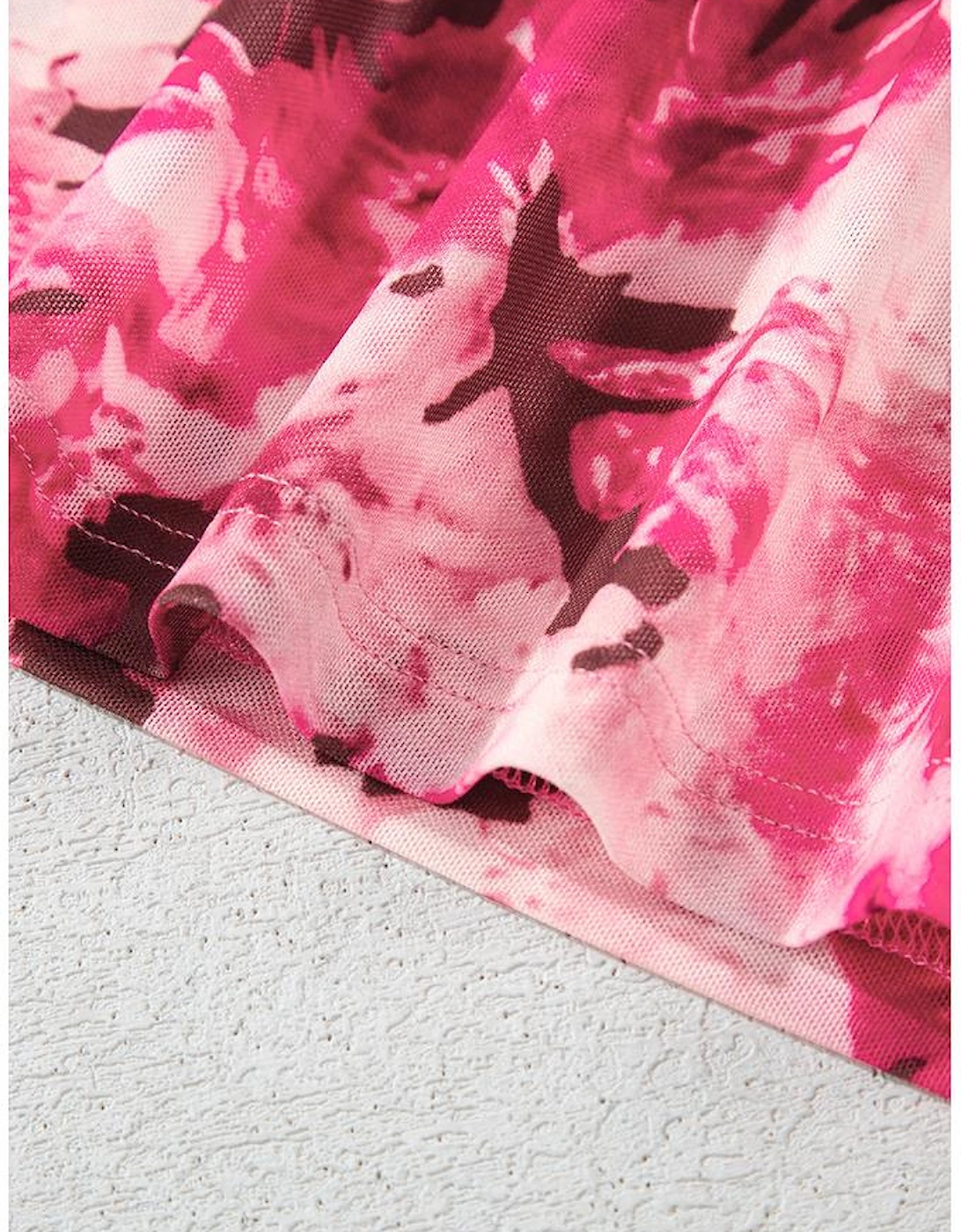 Rose Floral Mesh Flounce Sleeve Mock Neck Blouse