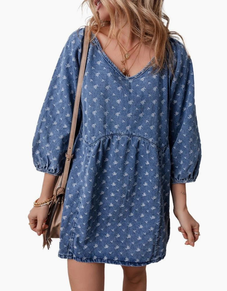 Ashleigh Blue Textured Open Back Loose Fit Denim Dress