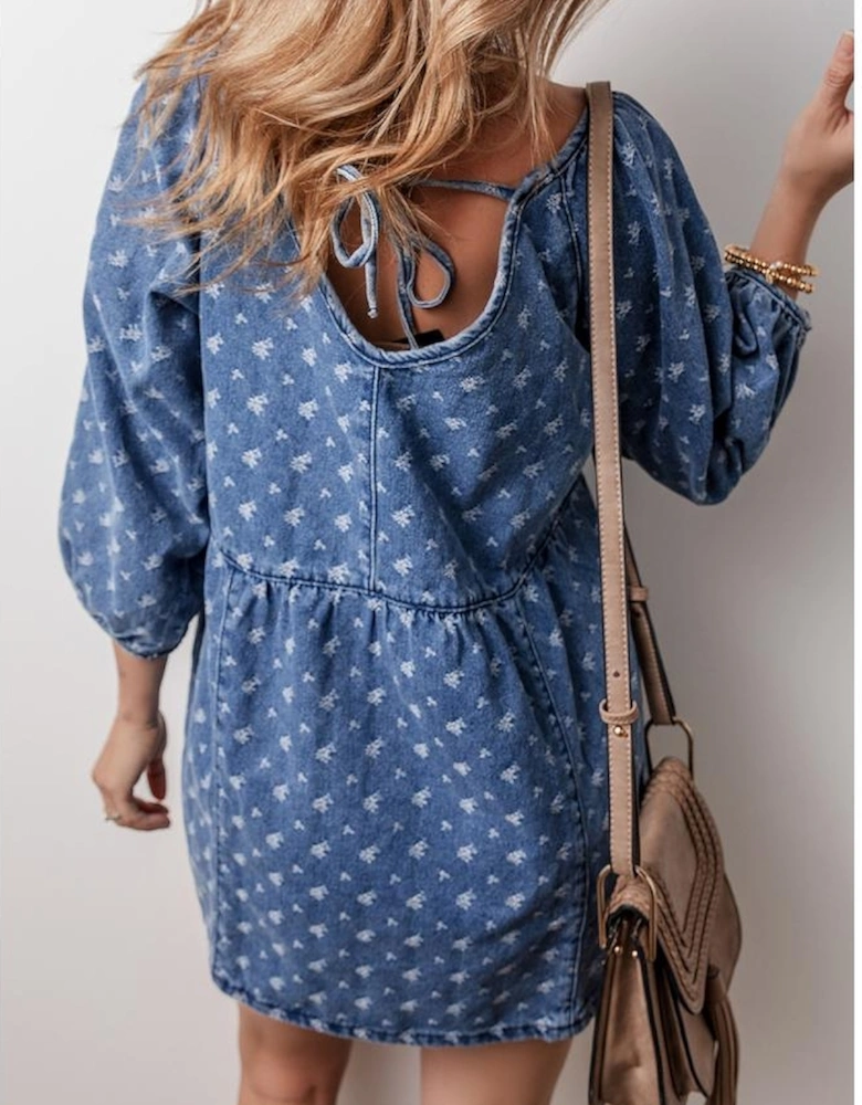 Ashleigh Blue Textured Open Back Loose Fit Denim Dress