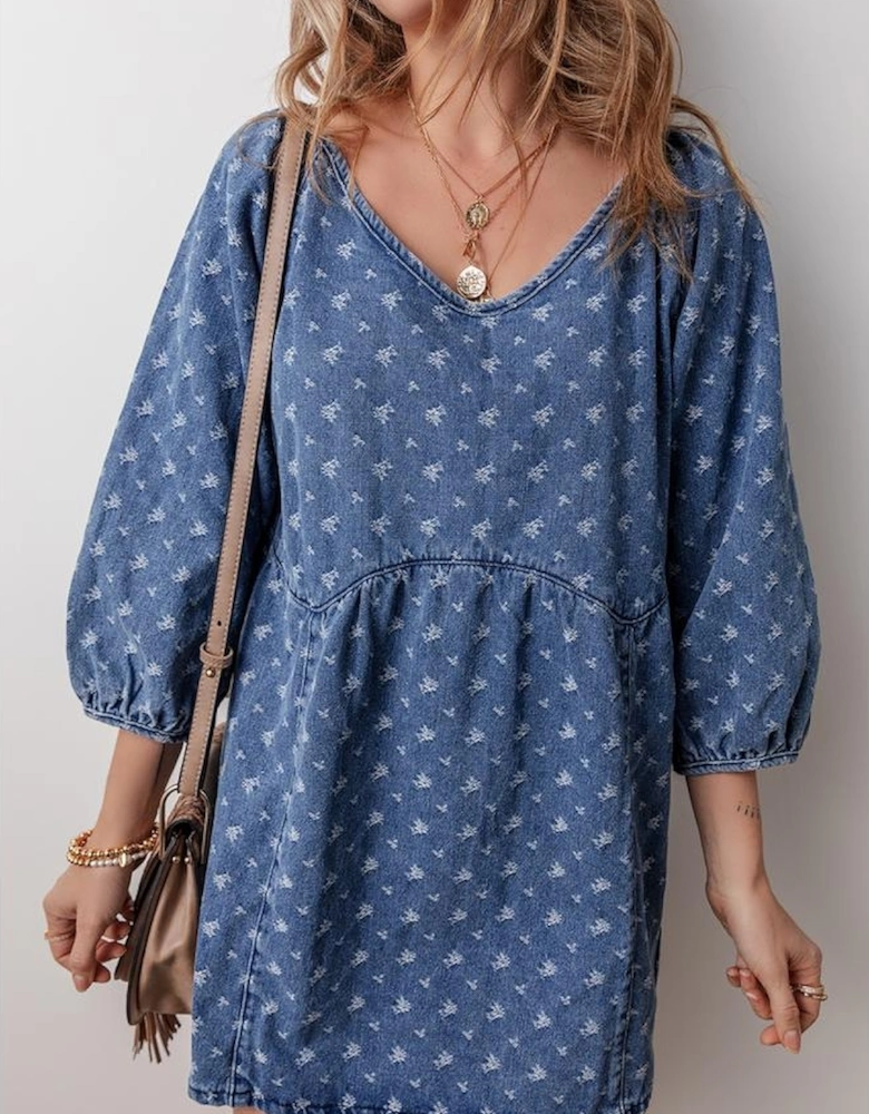 Ashleigh Blue Textured Open Back Loose Fit Denim Dress