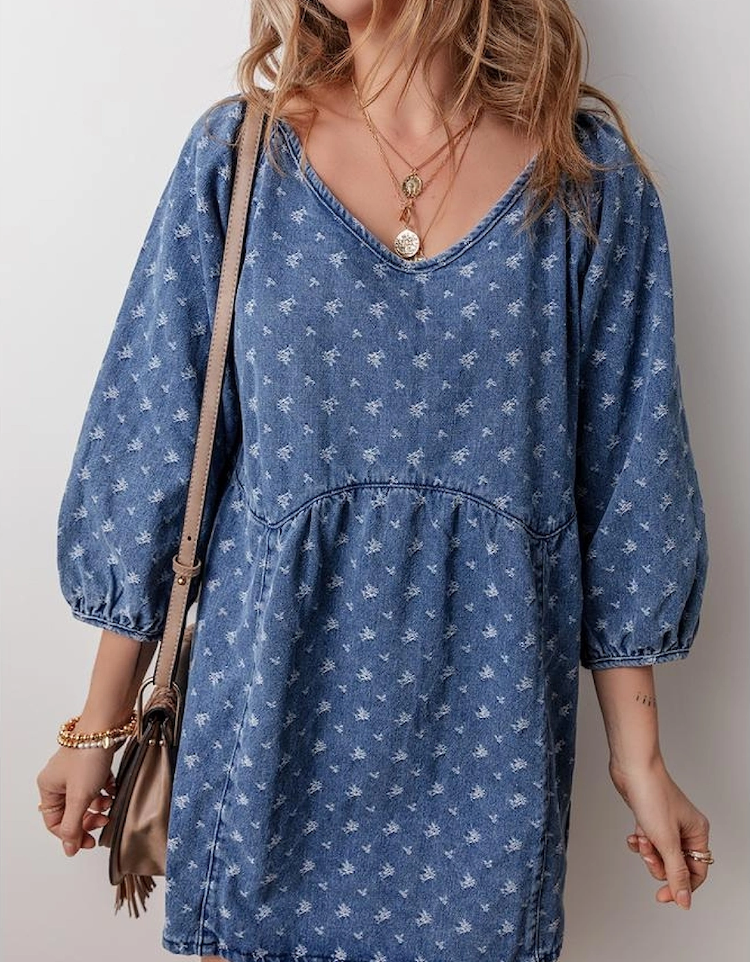 Ashleigh Blue Textured Open Back Loose Fit Denim Dress