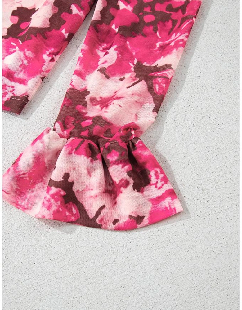 Rose Floral Mesh Flounce Sleeve Mock Neck Blouse