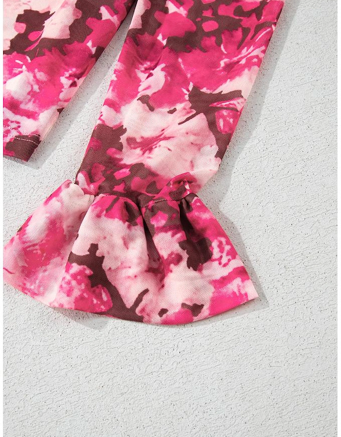 Rose Floral Mesh Flounce Sleeve Mock Neck Blouse