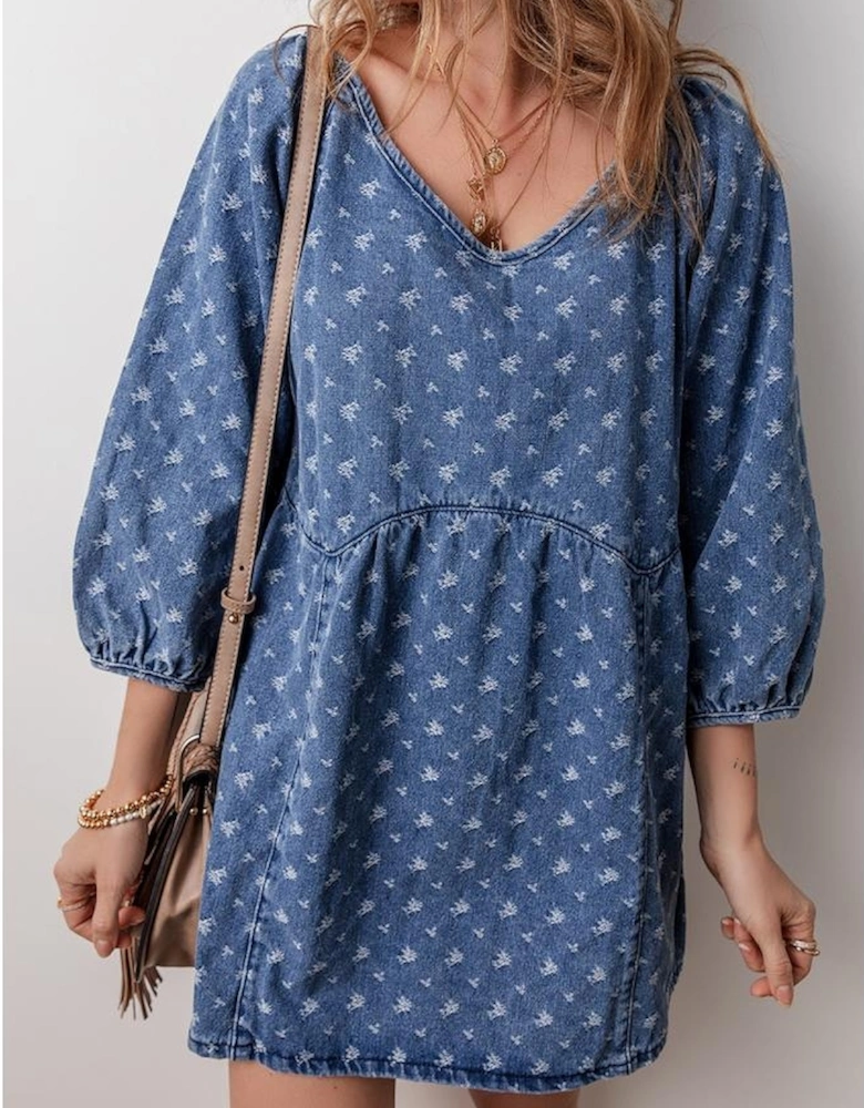 Ashleigh Blue Textured Open Back Loose Fit Denim Dress