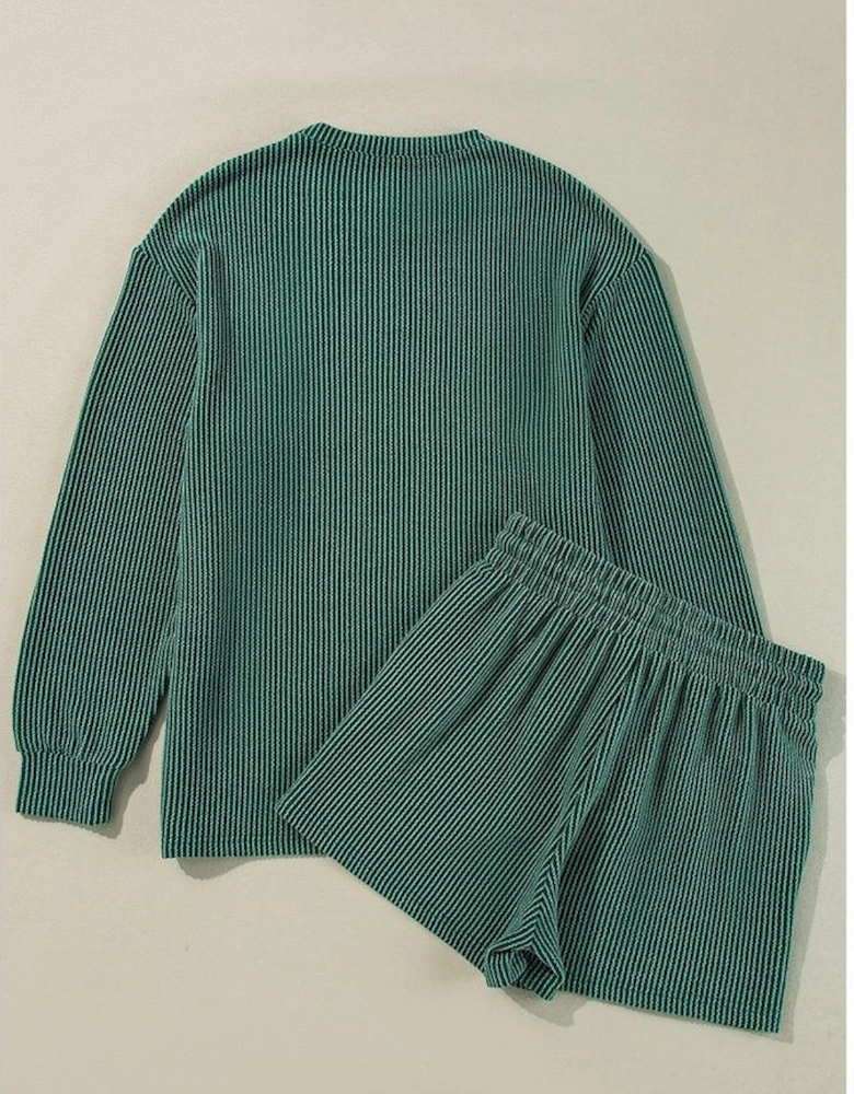 Evergreen Corded MERRY Graphic Long Sleeve Top and Shorts Set