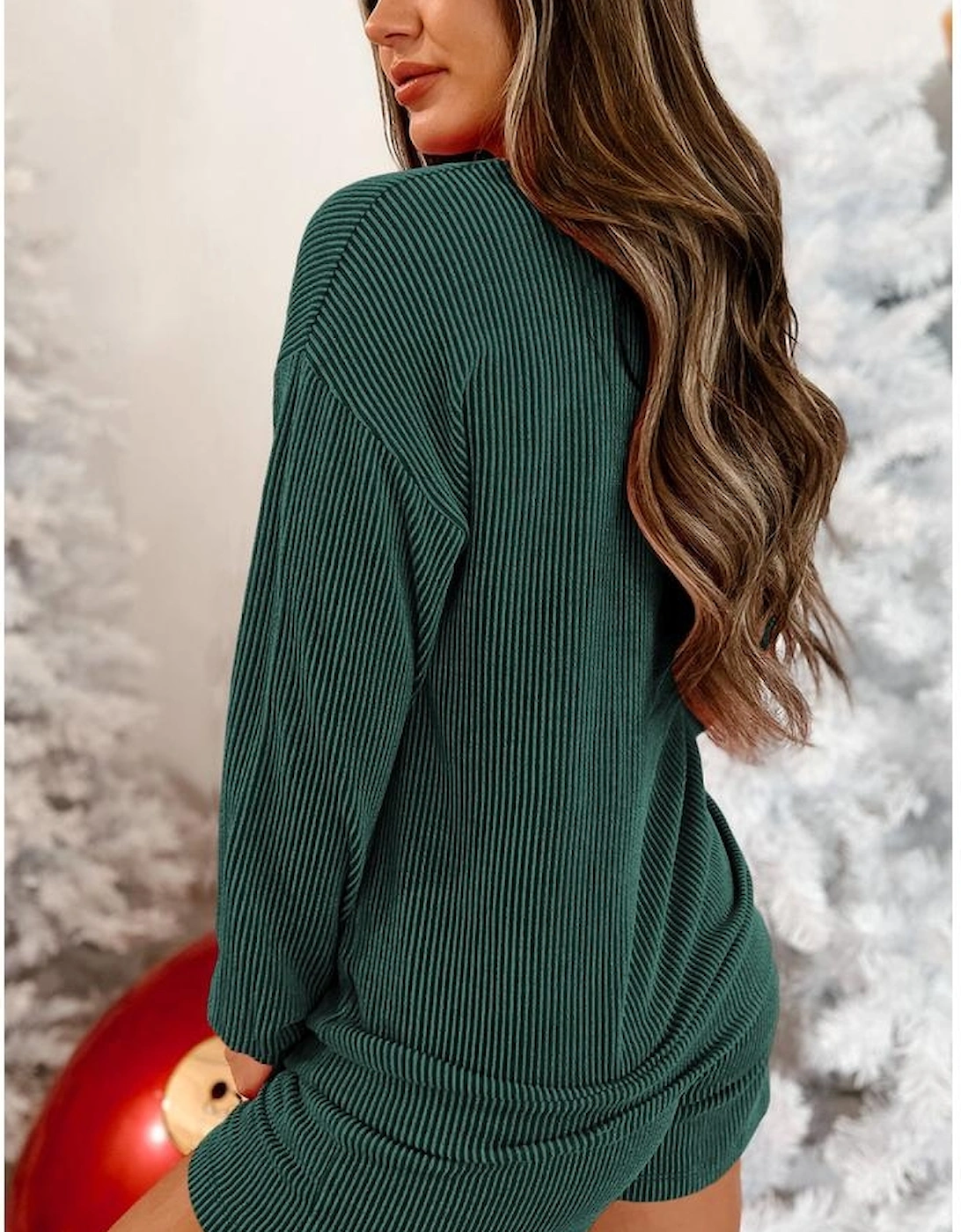 Evergreen Corded MERRY Graphic Long Sleeve Top and Shorts Set