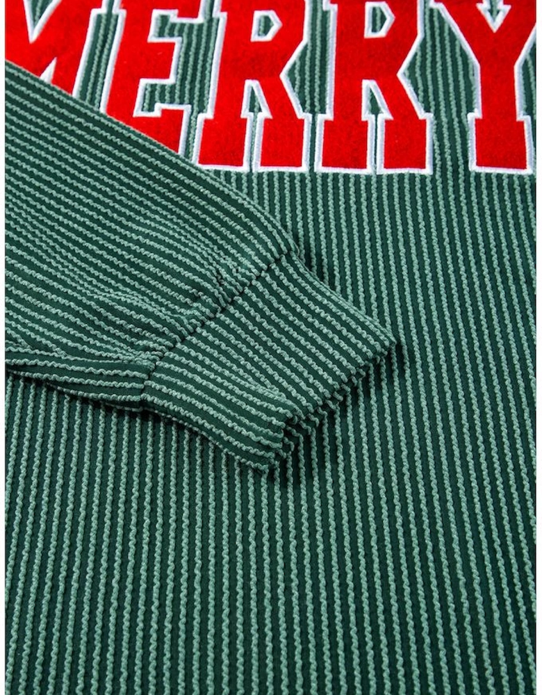 Evergreen Corded MERRY Graphic Long Sleeve Top and Shorts Set