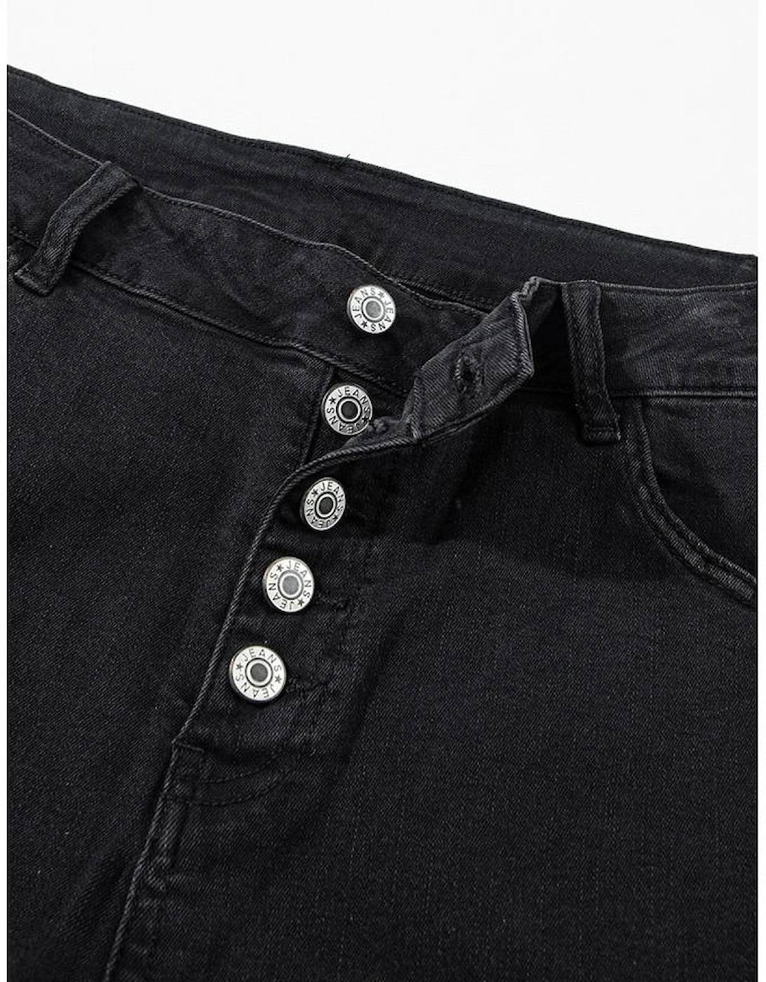 Black High Waist Button Front Flare Jeans