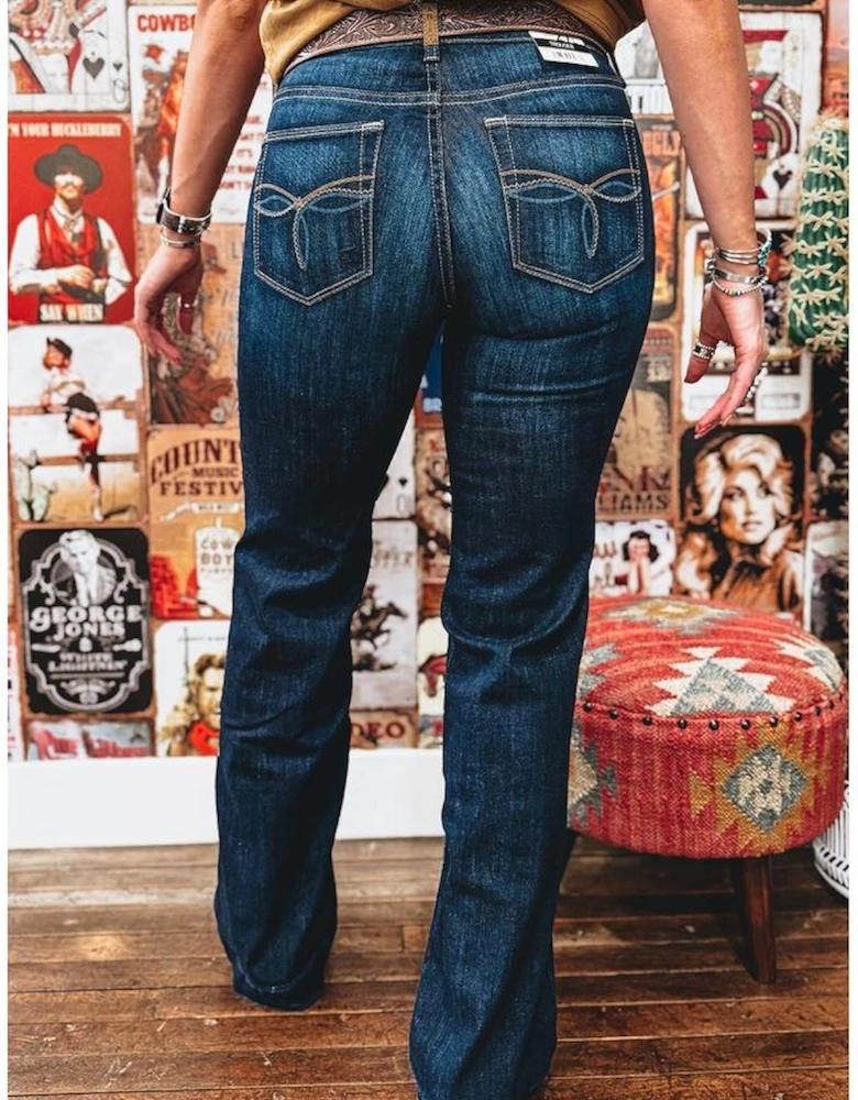 Sail Blue Western Stitch Patched Pocket Bootcut Jeans