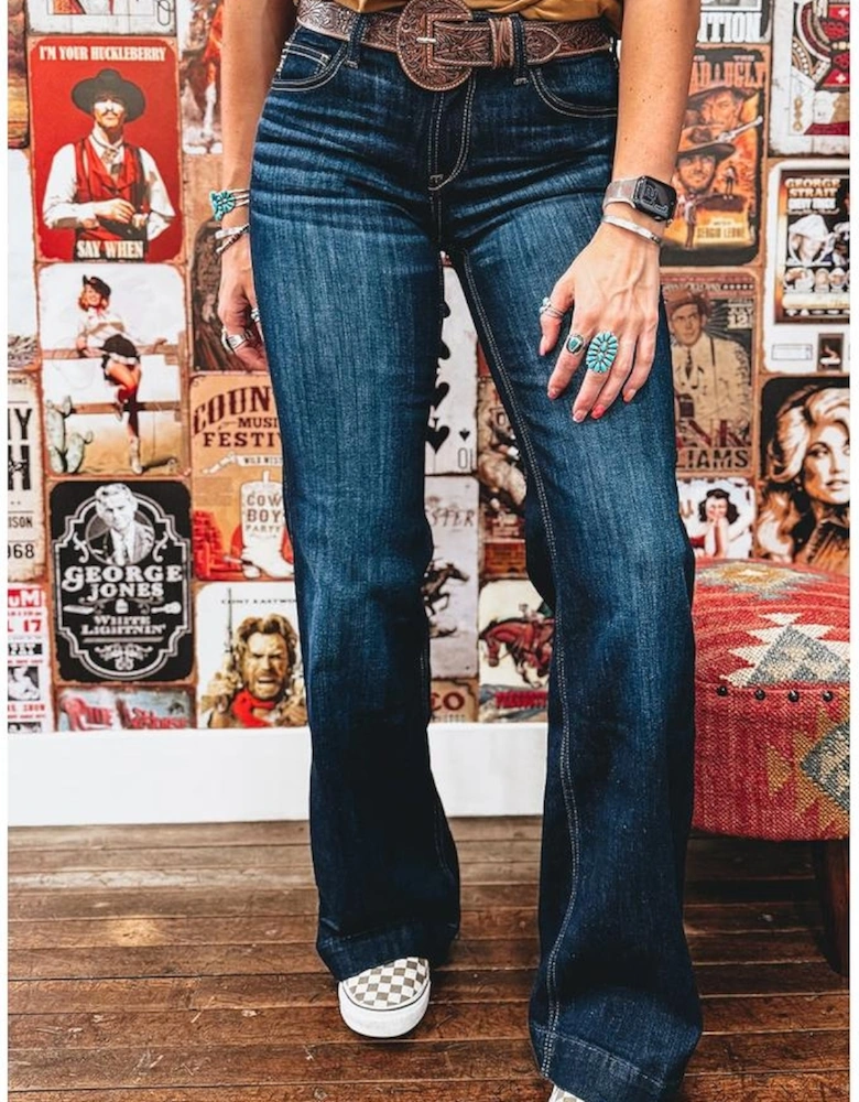 Sail Blue Western Stitch Patched Pocket Bootcut Jeans
