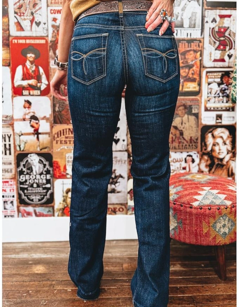 Sail Blue Western Stitch Patched Pocket Bootcut Jeans