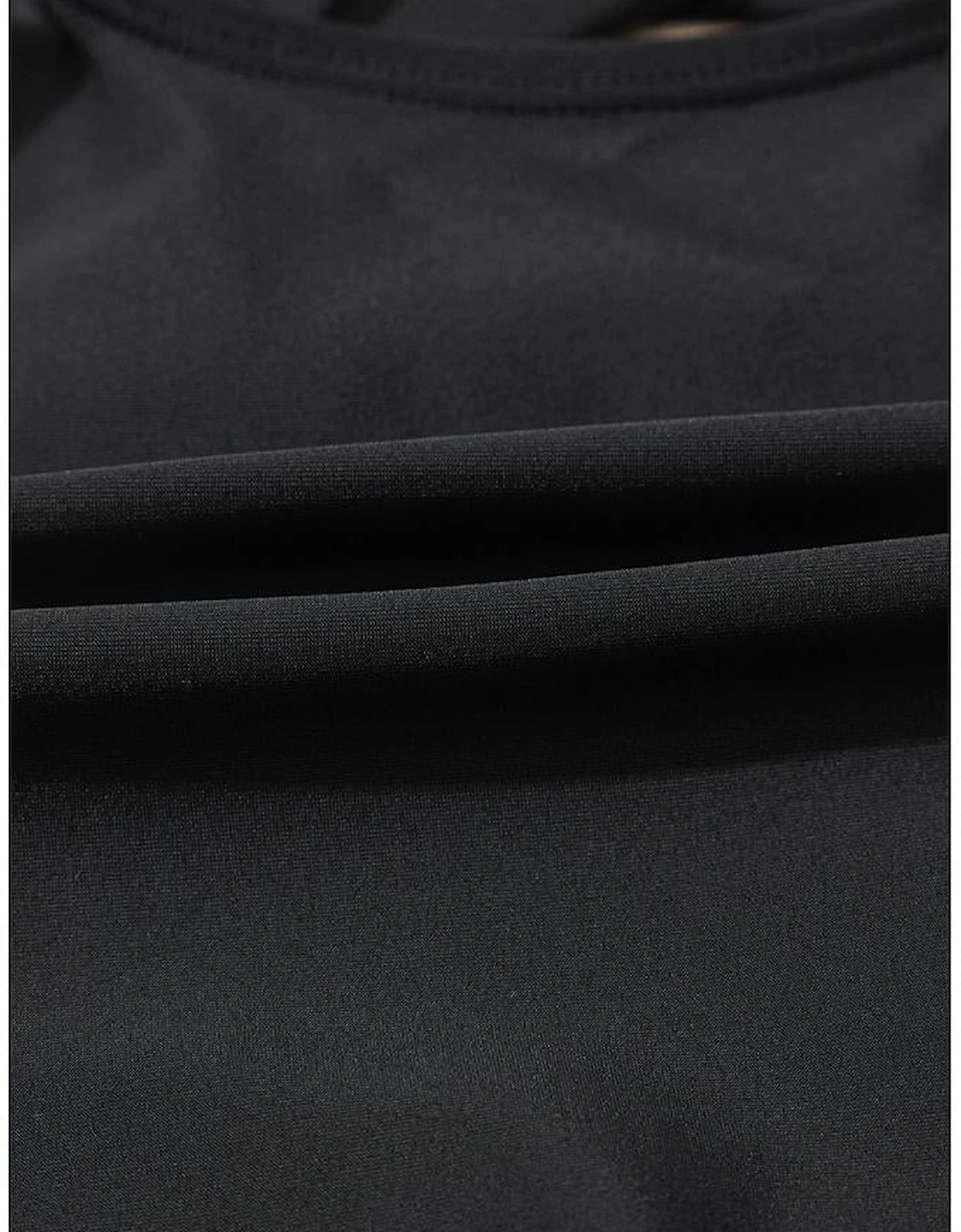 Black Ric Rac Trim Contrasted Patchwork Cutout One Piece Swimsuit